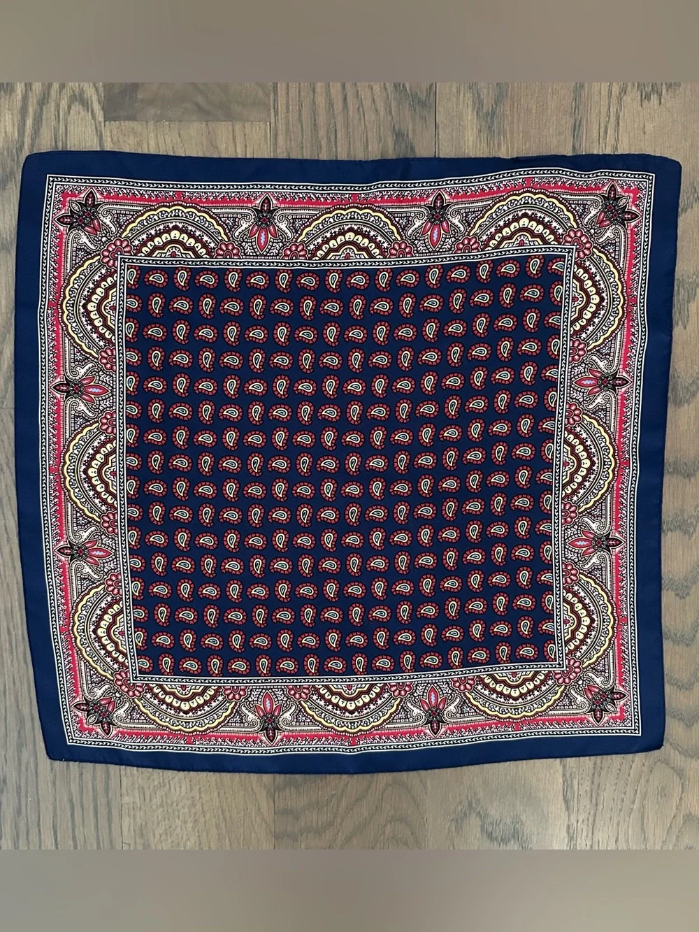 H&M Made in Italy Silk Paisley Print Silk Small Square Scarf Navy Multi 12.25